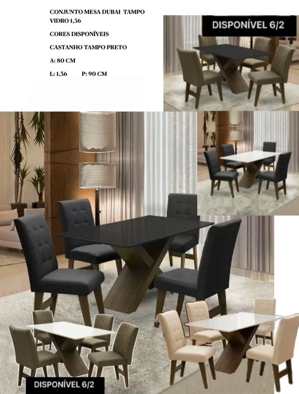 Conjunto mesa de jantar Dubai tampo com vidro - NOVO! - Foto 3