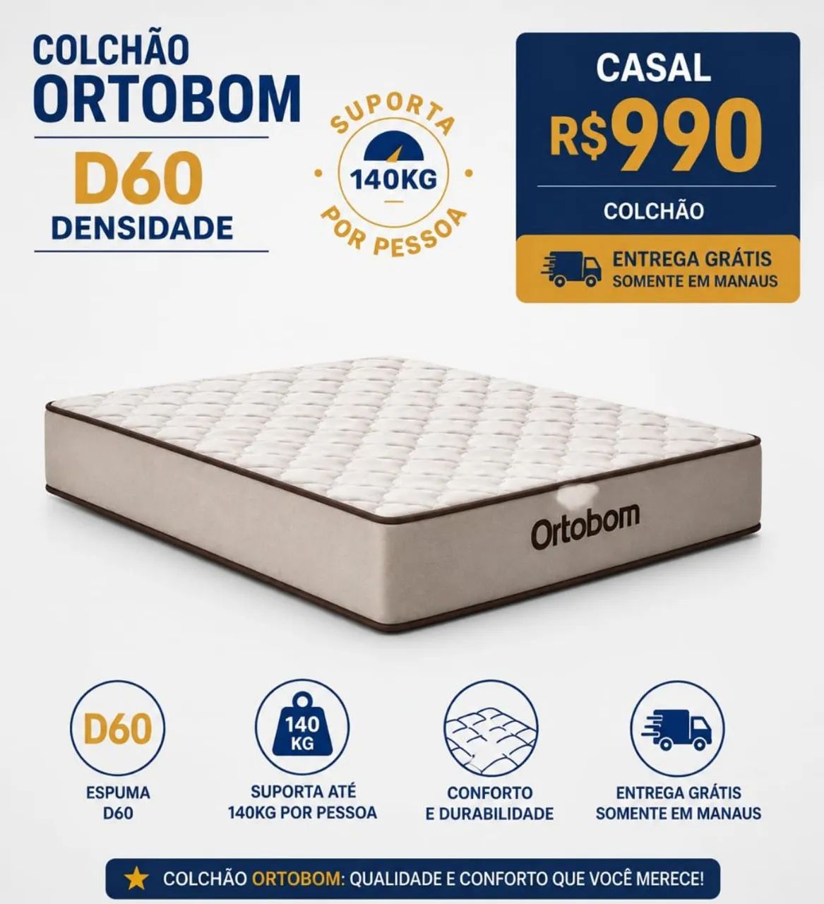 COLCHÃO CASAL ORTOBOM D60 