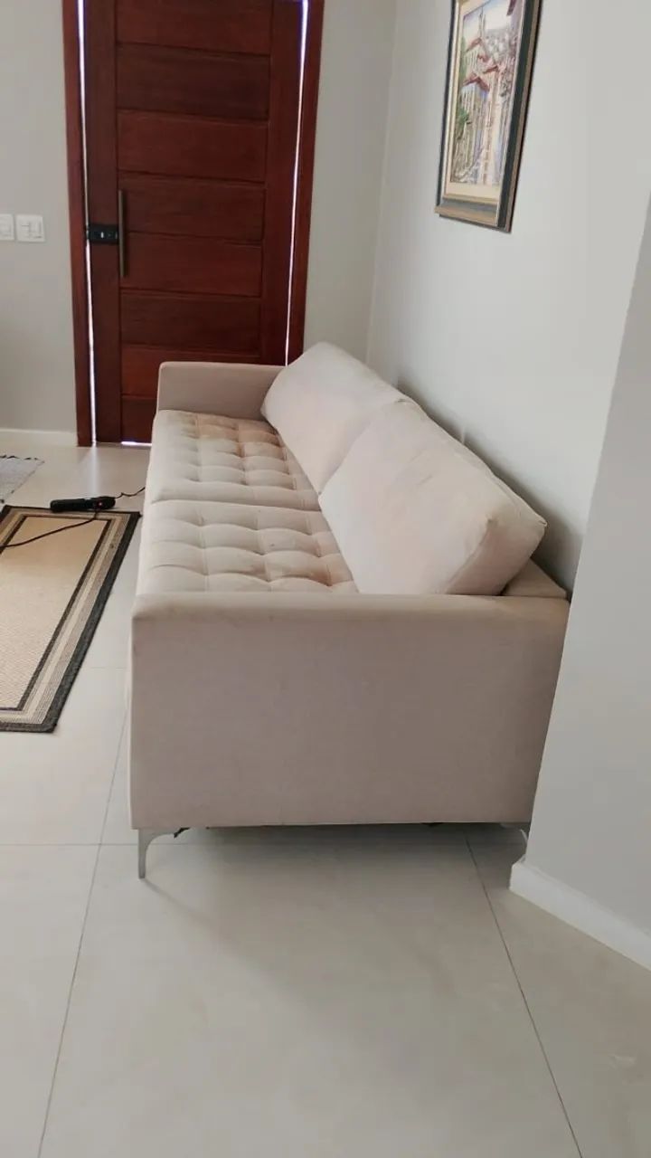 Sofa de linho cinza com  pés de metal. 2,78 m/88 cm - Foto 2
