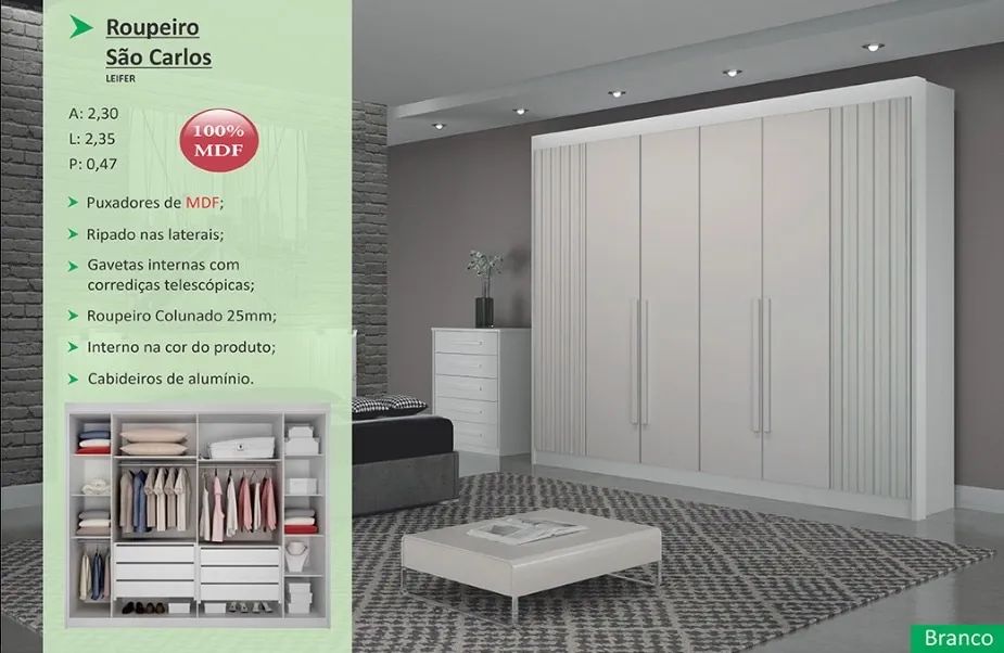 Guarda Roupa São Carlos MDF 2,35m - Foto 3