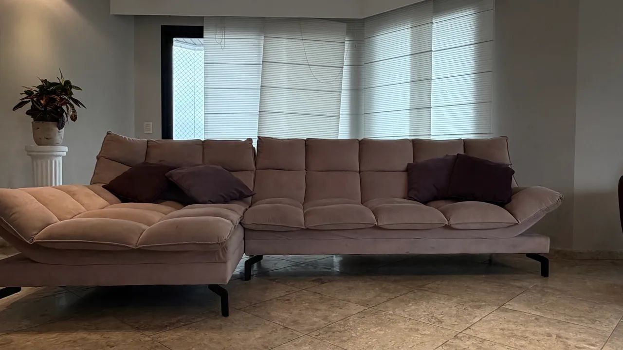 Sofá de Canto Retrátil em L - Tecido Suede Premium - Rosa