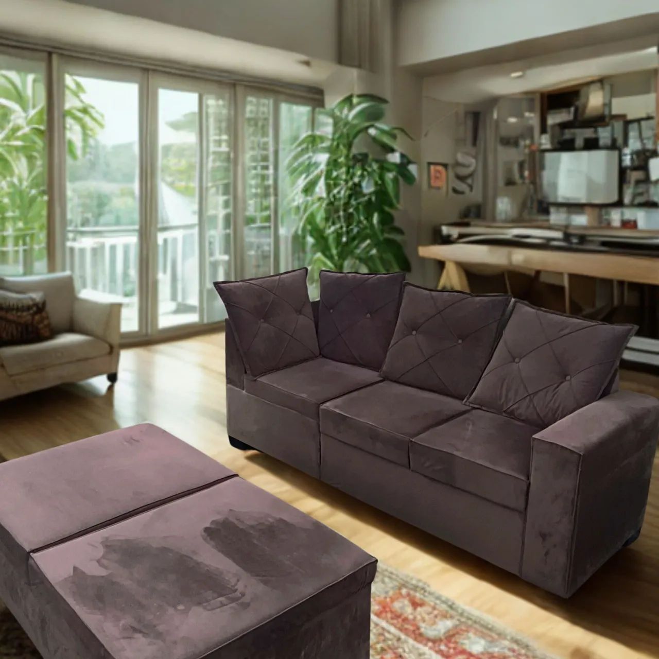 Sofá 3 Lugares com Puff Modular - Confortável, Moderno e Super Conservado! - Foto 3