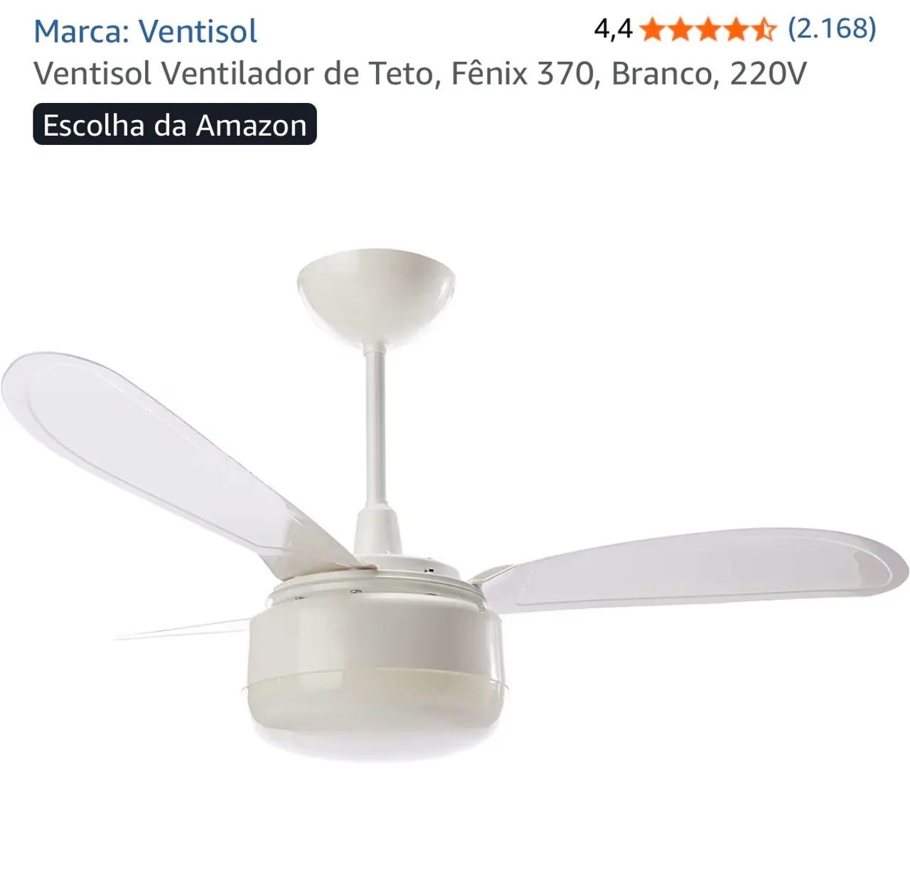 Ventisol Ventilador de Teto, Fênix 370, Branco, 220V
