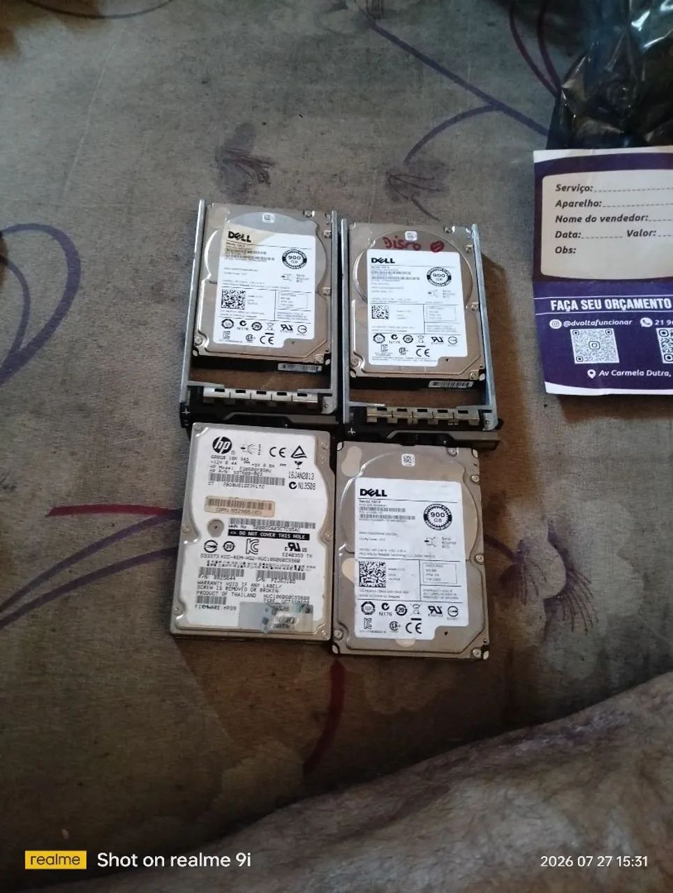 HDs processadores e memórias para servidor Dell e Hp 