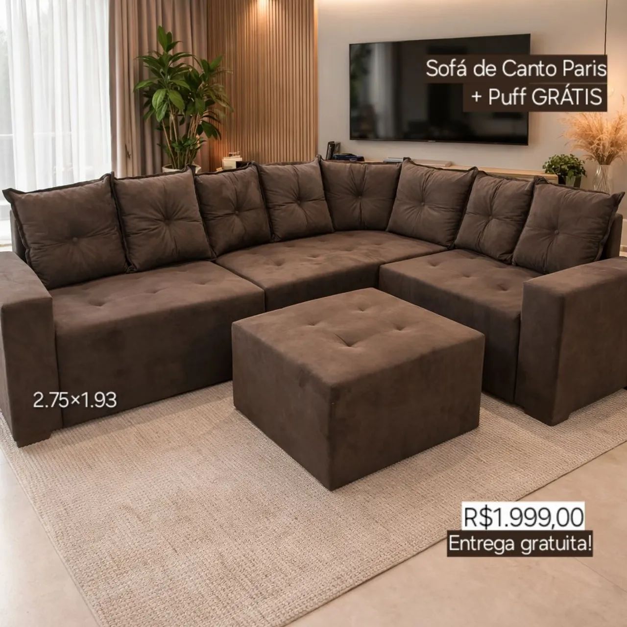 PROMOÇÃO URGENTE - Sofá de Canto GIGANTE Paris Marrom