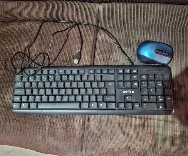 teclado com fio+mouse usb sem fio