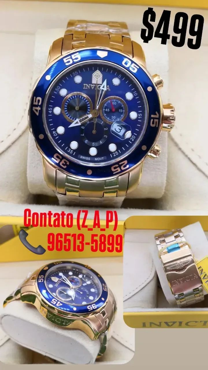 Relógio INVICTA PRO DIVER DOURADO MOSTRADOR AZUL - Foto 2