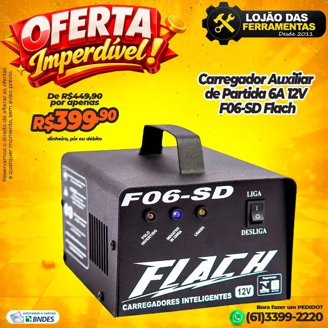 Carregador Auxiliar de Partida 6A 12V F06-SD Flach