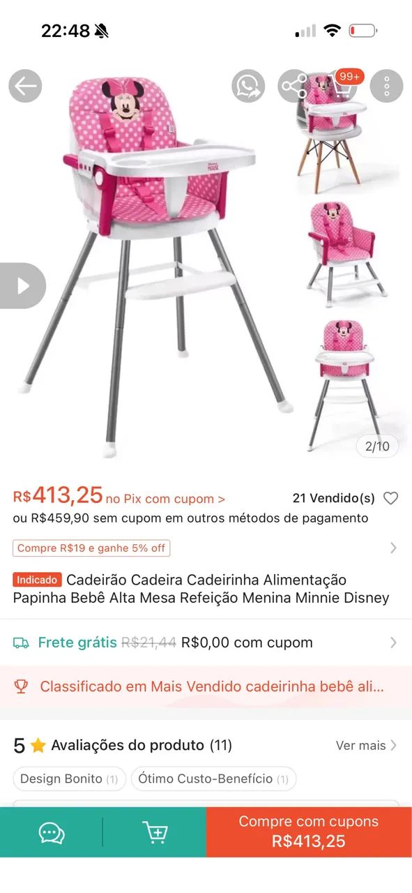 CADEIRINHA DE ALIMENTAÇÃO DA MINNIE - Foto 4