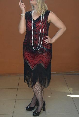 Vestido festa anos 20 vermelho e preto