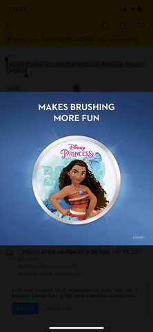Escova Dental Elétrica Oral B Disney Princesa Moana Original  - Foto 5