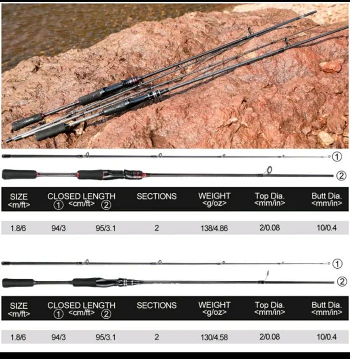 Vara de pesca carbono 1,80 2 seções 6'0 casting 6/17lbs 17de arrasto