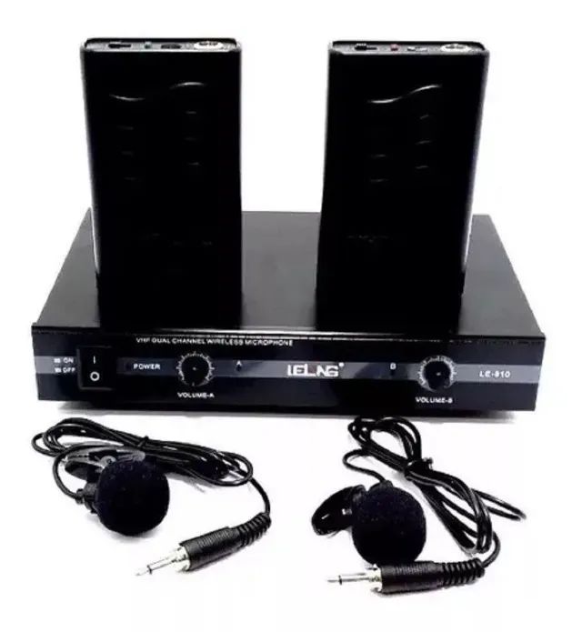Microfone Duplo Sem Fio De Lapela+1 Receptor Lelong Le-910