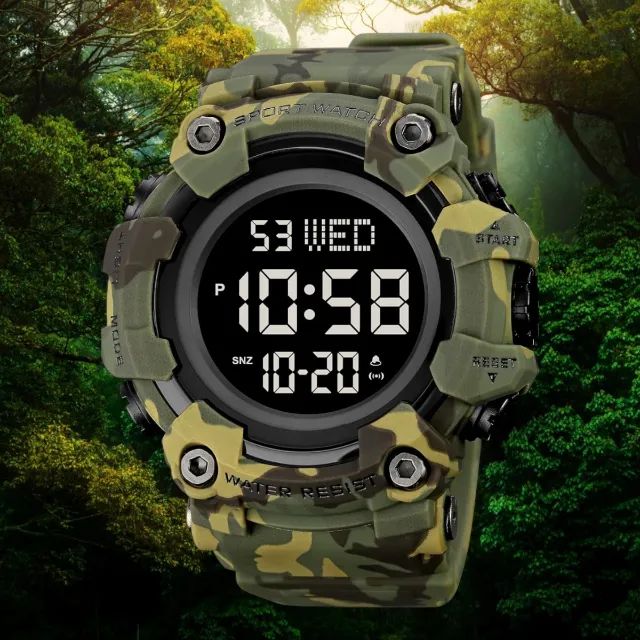 Relógio Skmei verde camuflado Digital Militar Anti-Shock 1968 50metros com cronômetro 