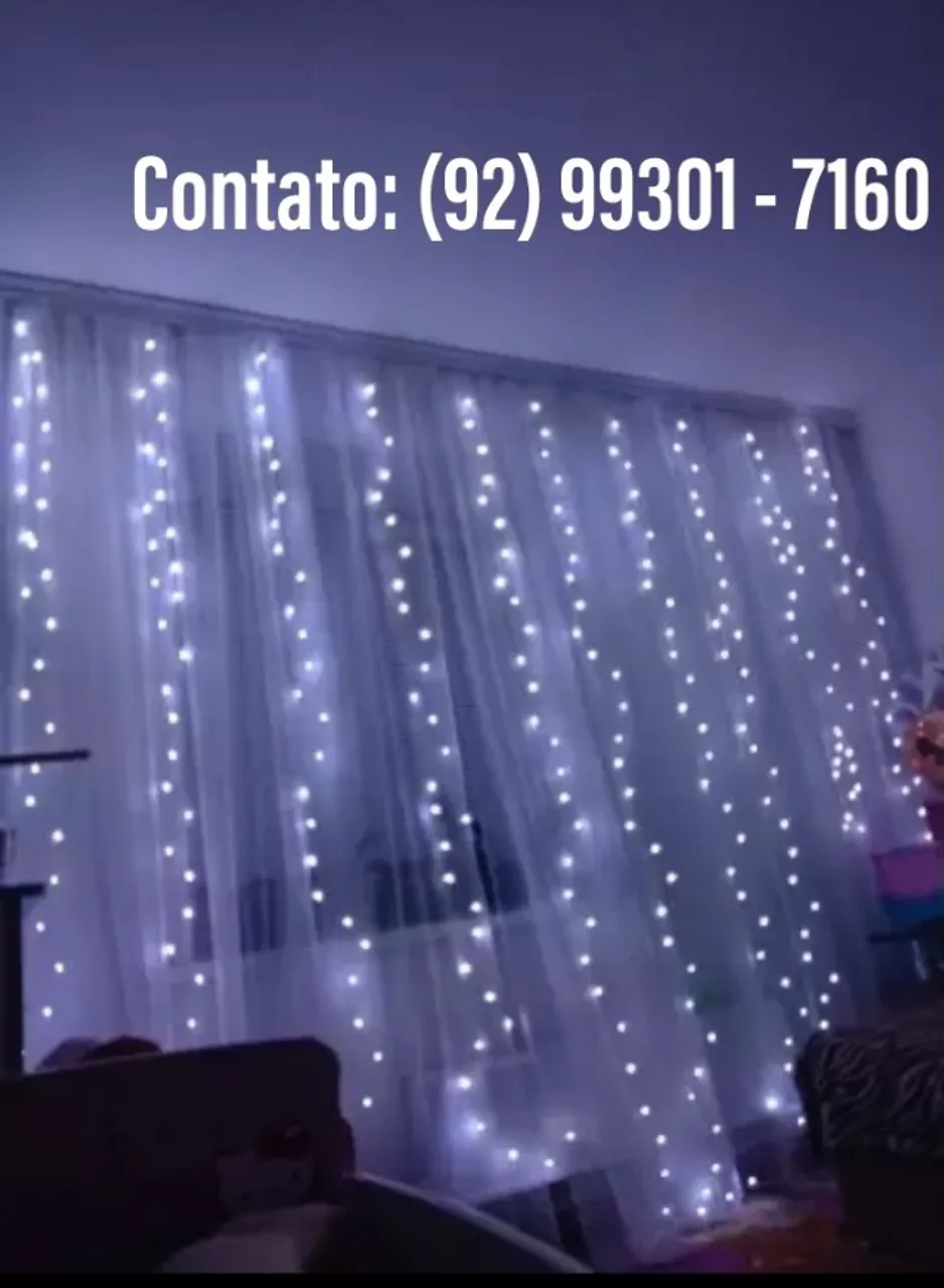 Cortina LED 3x3m ou 6x3m USB com 8 funções 300/600 LEDs Fio de Fada/Cobre