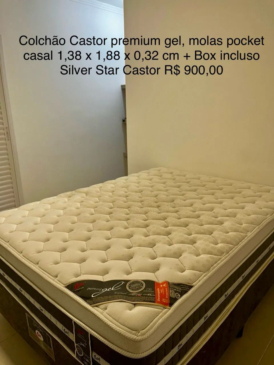Colchão Castor premium gel, molas pocket casal 1,38 x 1,88+ Box incluso R$ 900,00
