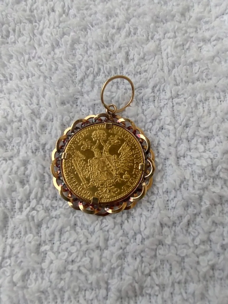 Moeda pingente Áustria 1 Ducado 1915. 3,49 Gramas Ouro Puro 24K 986.