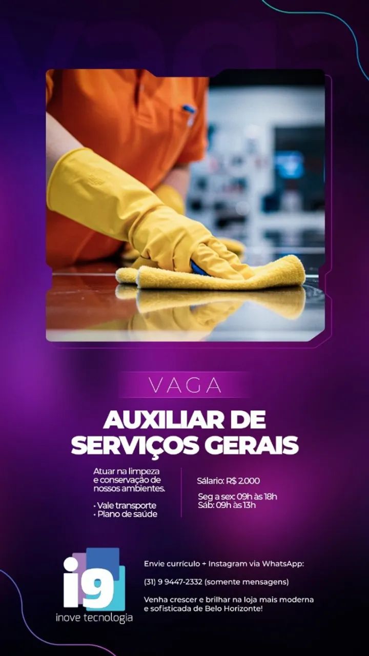 VAGA DE EMPREGO FIXA LOJA CENTRO DE BH 