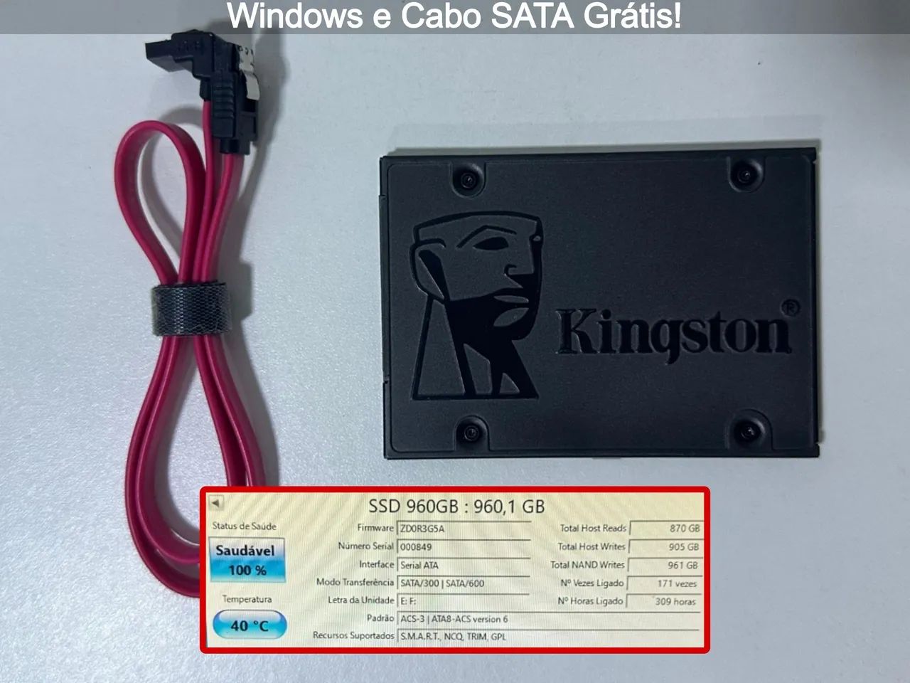 SSD 960GB, GRÁTIS: Windows instalado e Cabo SATA