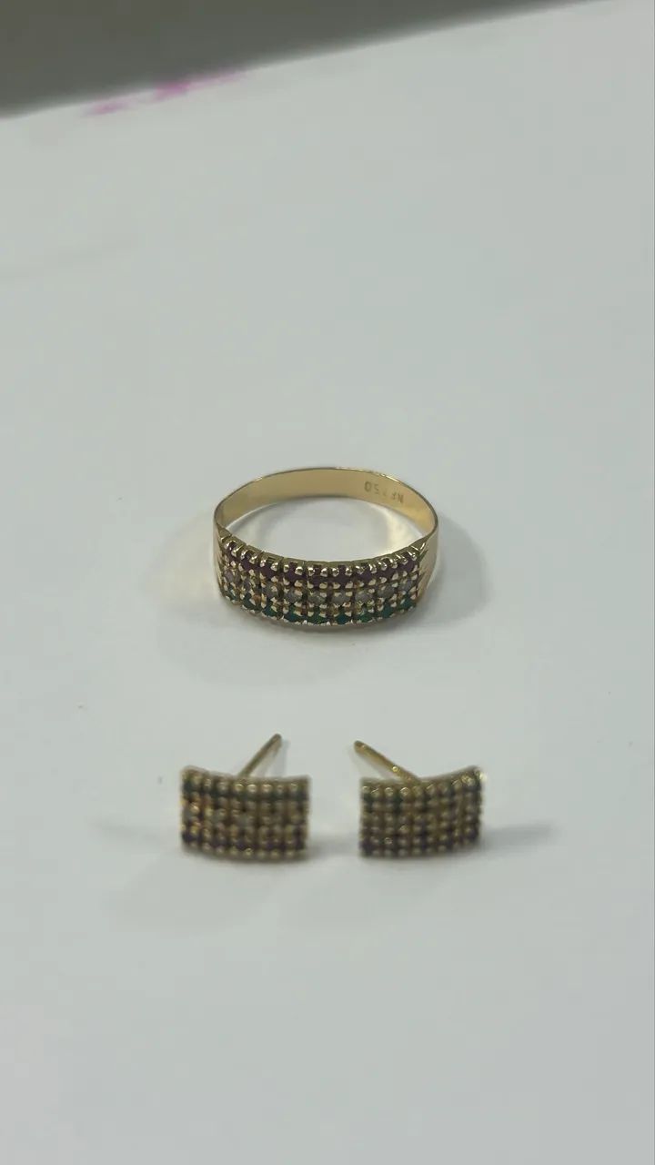 Lindo conjunto anel e brinco ouro 18k - Foto 2