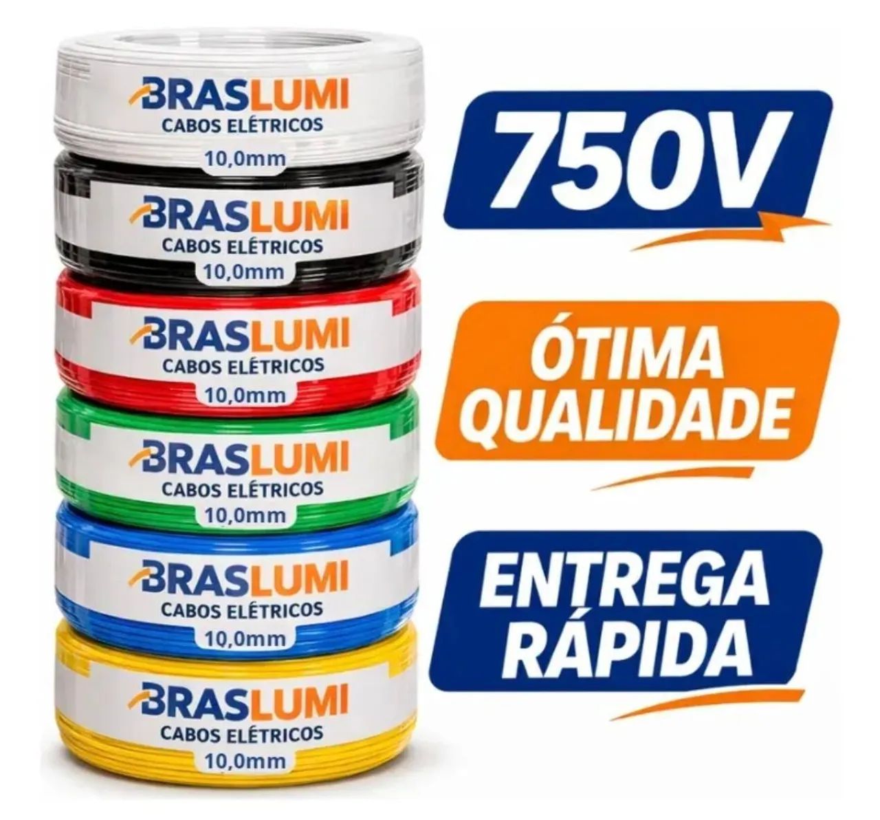 Rolo 50 metros cabo elétrico 10mm fio energia condutor 10 mílimetros