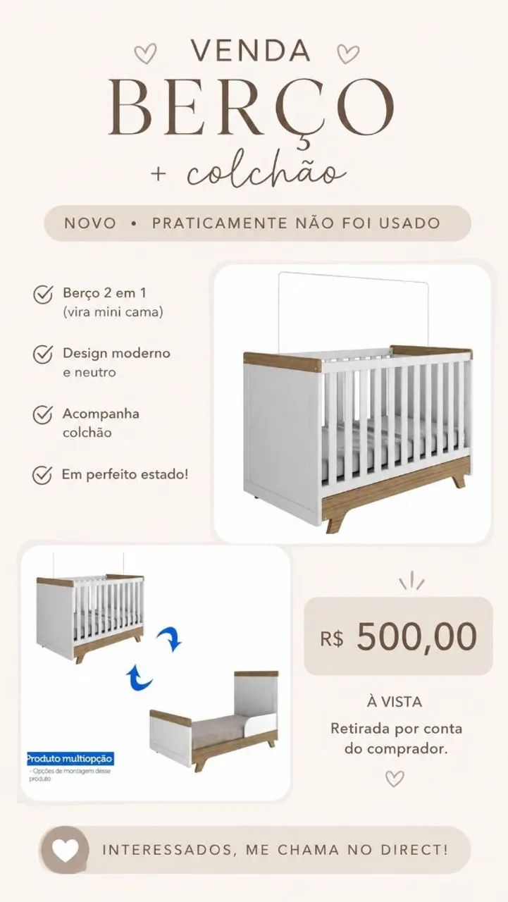 Berço 2 em 1 + Colchão