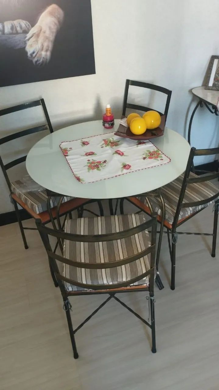 Mesa de ferro tampão de vidro branco. - Foto 2