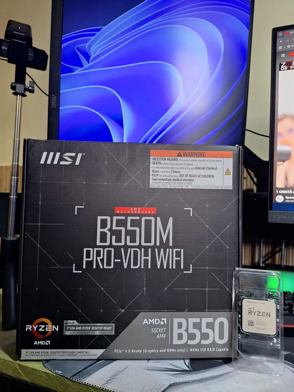 KIT RYZEN 7 5700X 8/16 + MSI B550M PRO-VDH WIFI NOVOS AM4 COM