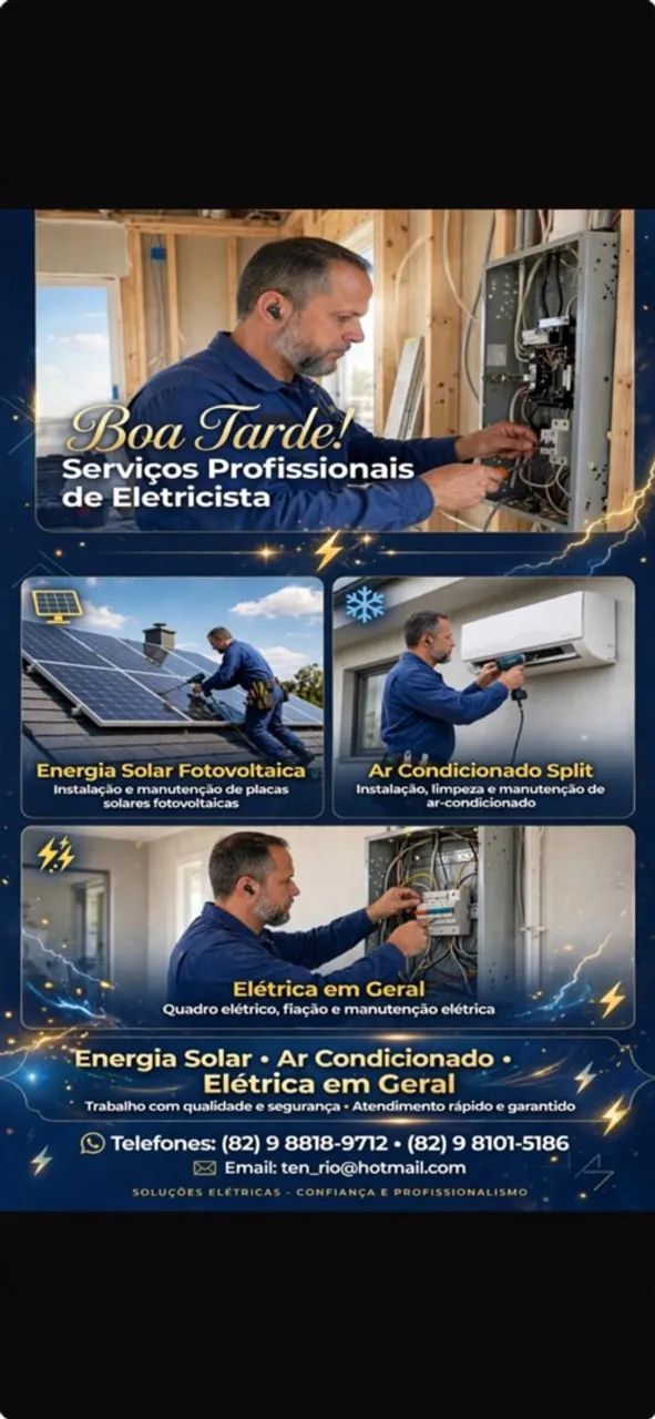 Serviços de elétrica ar condicionado e energia solar 