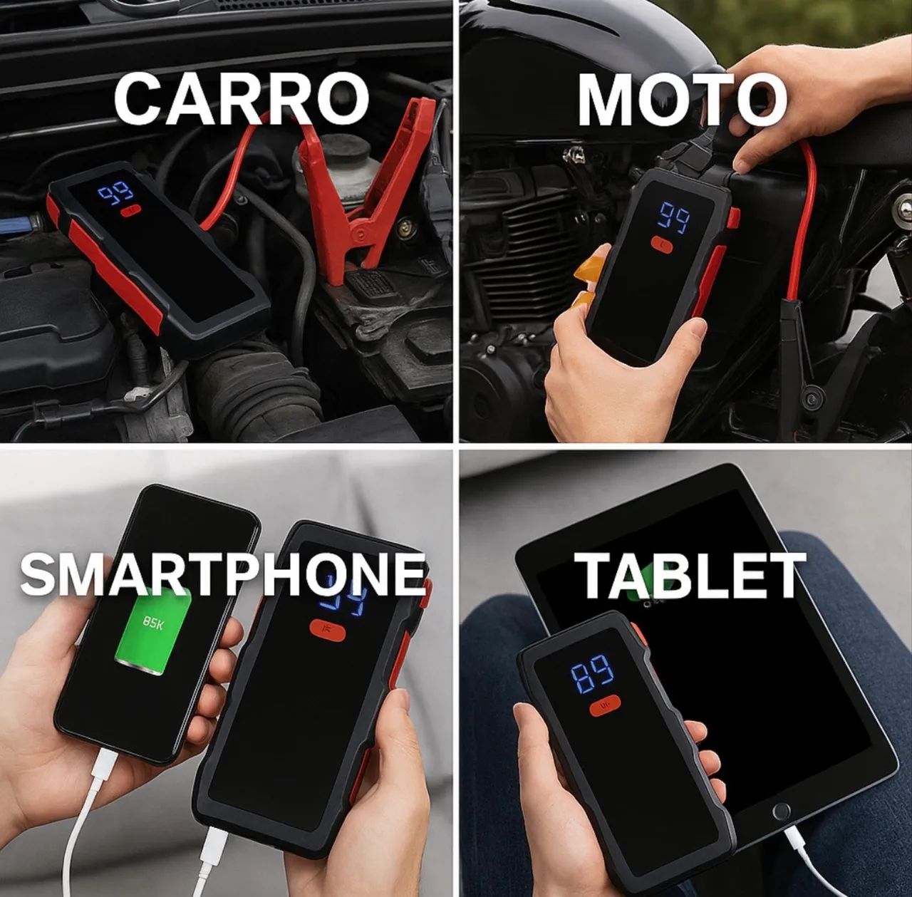  Kit Emergência Veicular - Auxiliar de Partida com Lanterna e USB - Foto 4