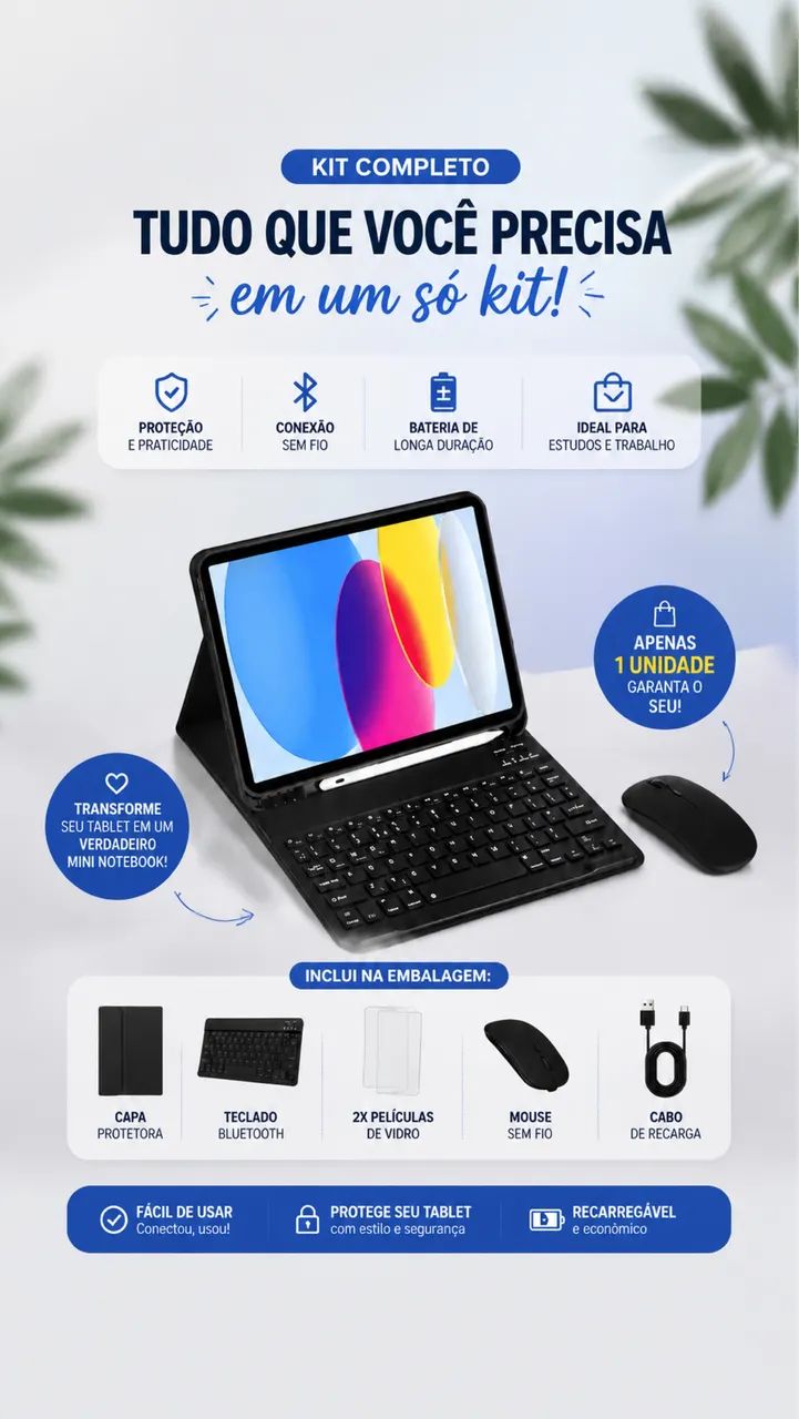 Kit Completo para Tablet - Capa + Teclado Bluetooth + Mouse + Películas  - Foto 2