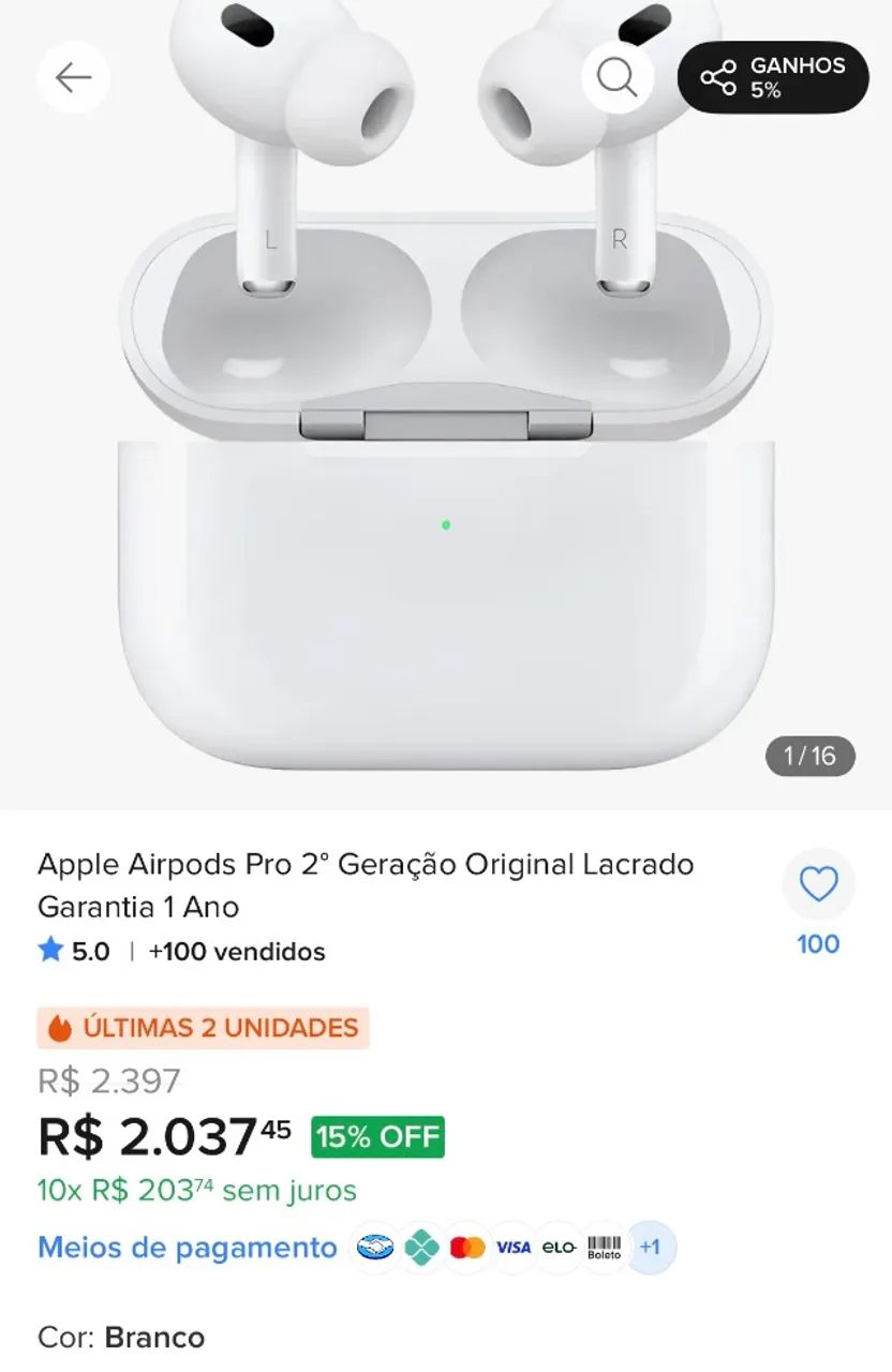 Apple Airpods Pro 2 Geração Original - Fones de Ouvido - Vila