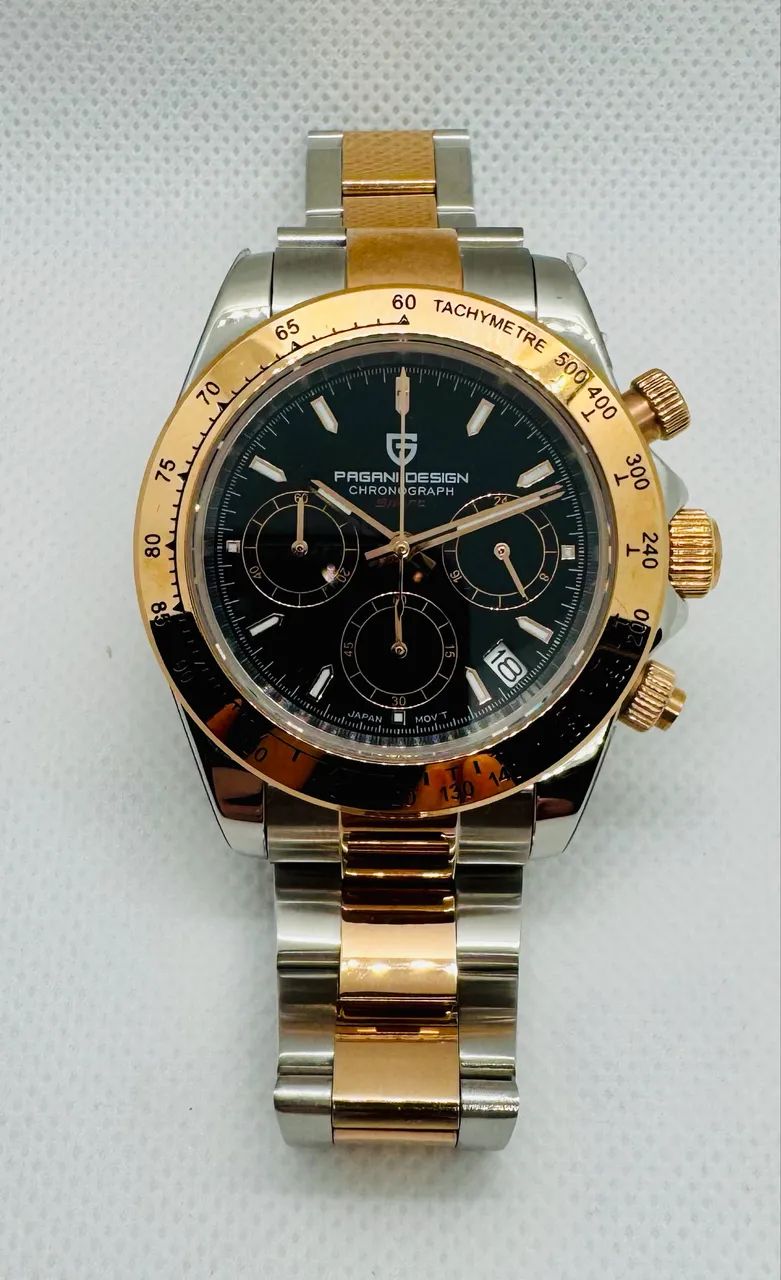 Relógio Pagani Design Daytona Preto e Dourado 
