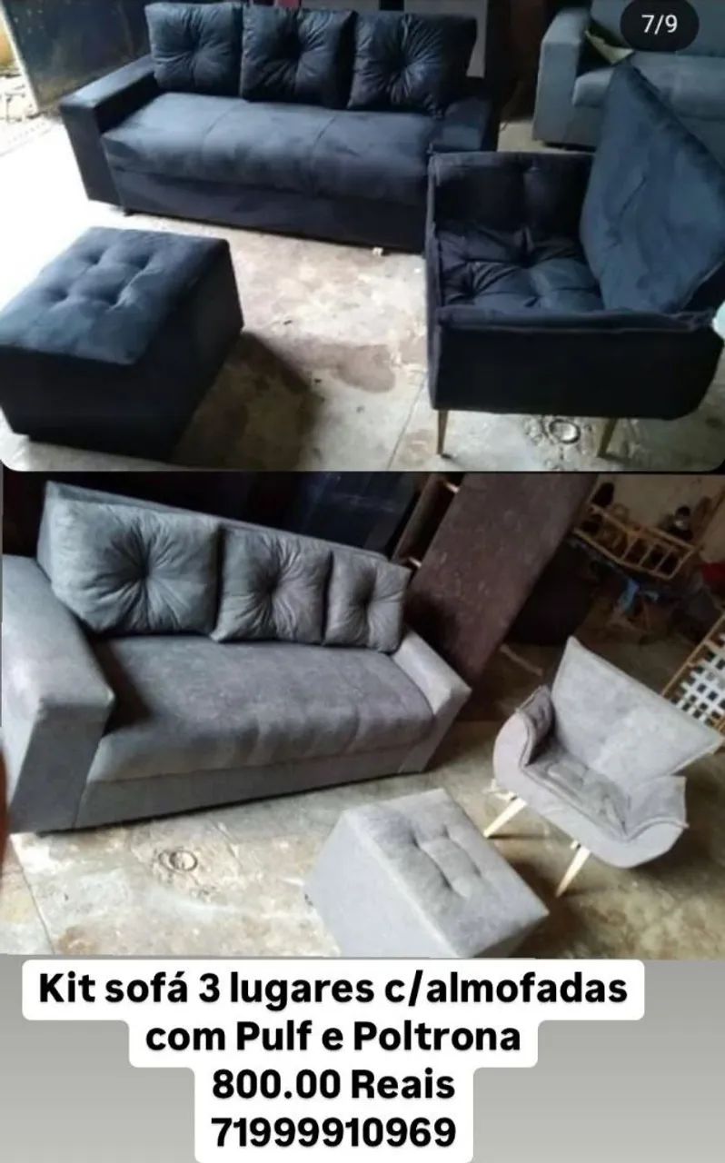 Kit sofá 3 lugares com pulf centro e plotrona promoção 800 reais 