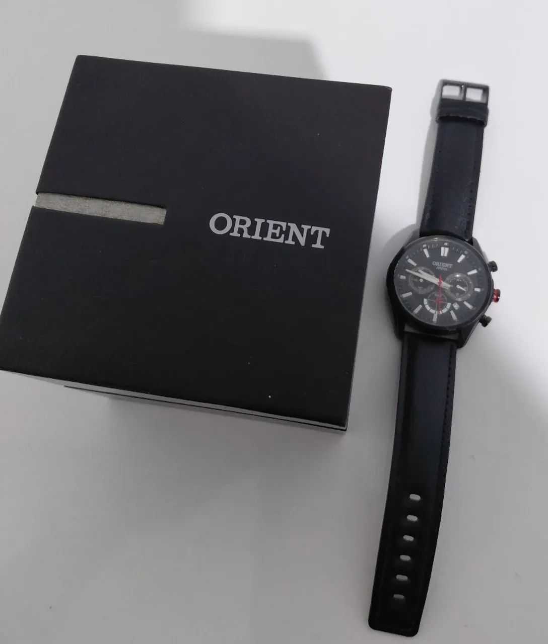 Relógio Orient preto cronógrafo masculino +pulseira nova<br> - Foto 4