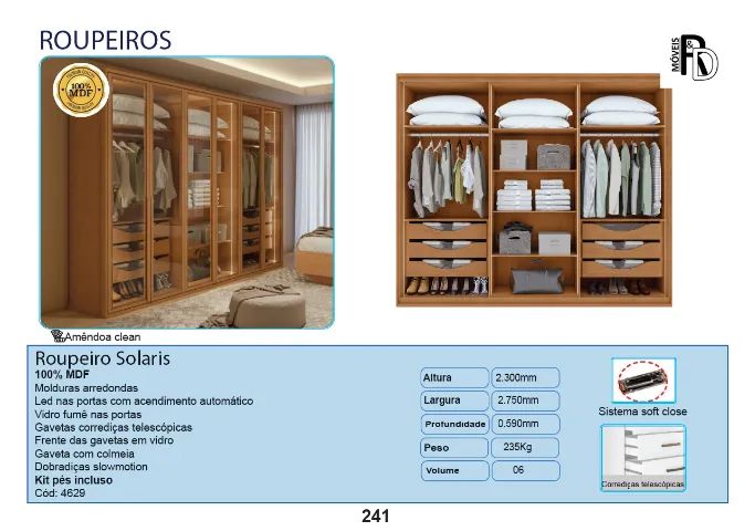 Roupeiro Guarda Roupa Solaris 100% MDF