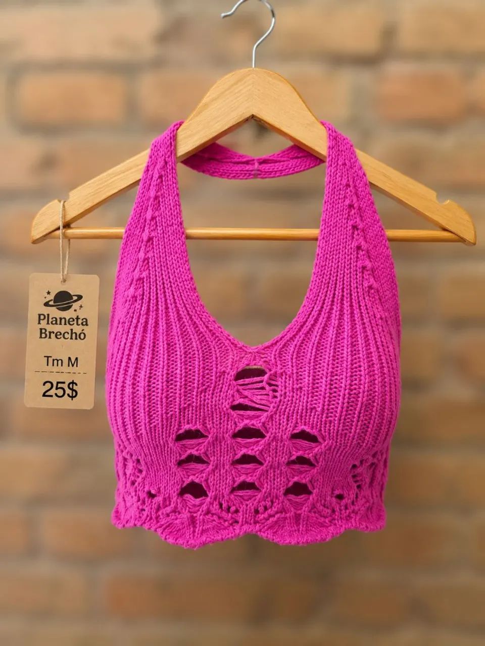 Croppd de crochê rosa  - Foto 2