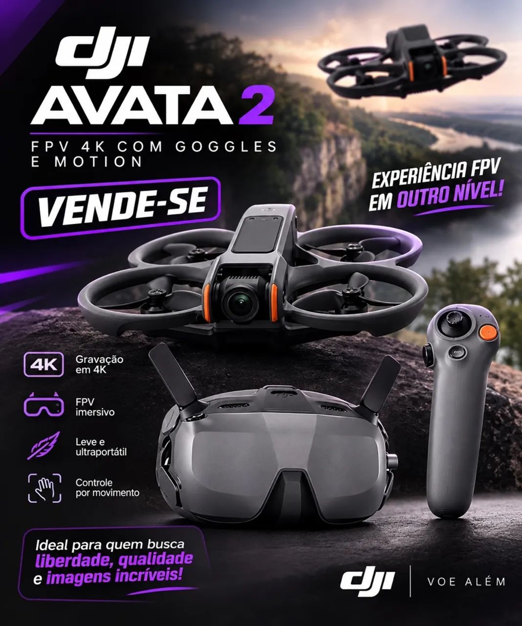 Drone DJI Avata 2  com Goggles e Motion