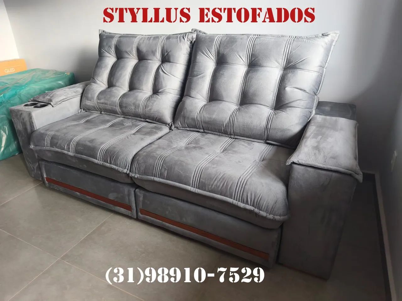Sofá retrátil e reclinável novo com molas ensacadas 