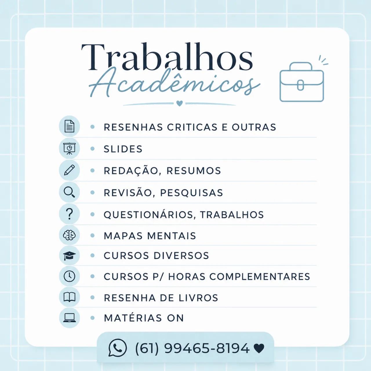 Trabalhos acadêmicos: acessoria.