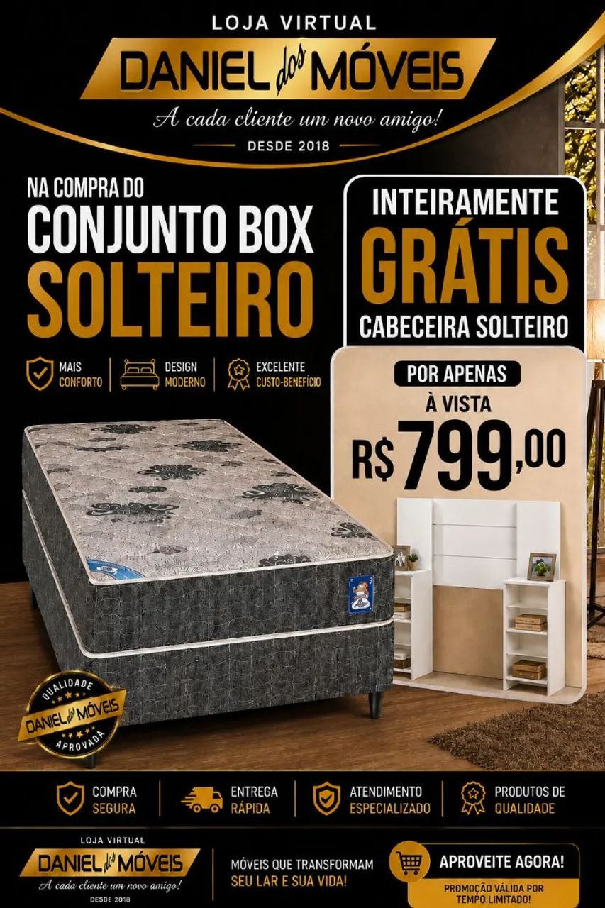 Cama Box Solteiro - BRINDE CABECEIRA 