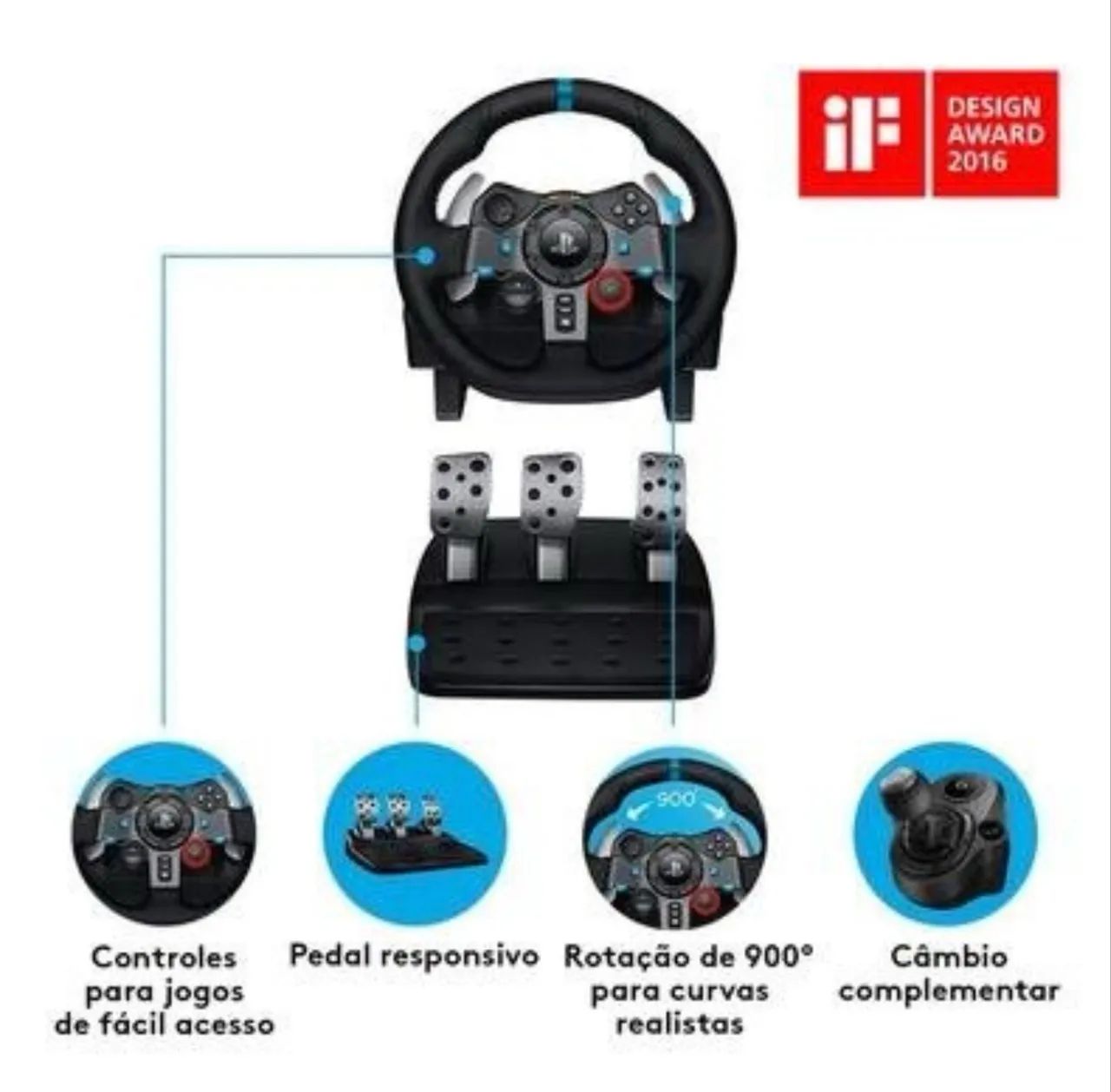 Volante Logitech G29 Driving Force PS5, PS4, PS3 e PC - Foto 5