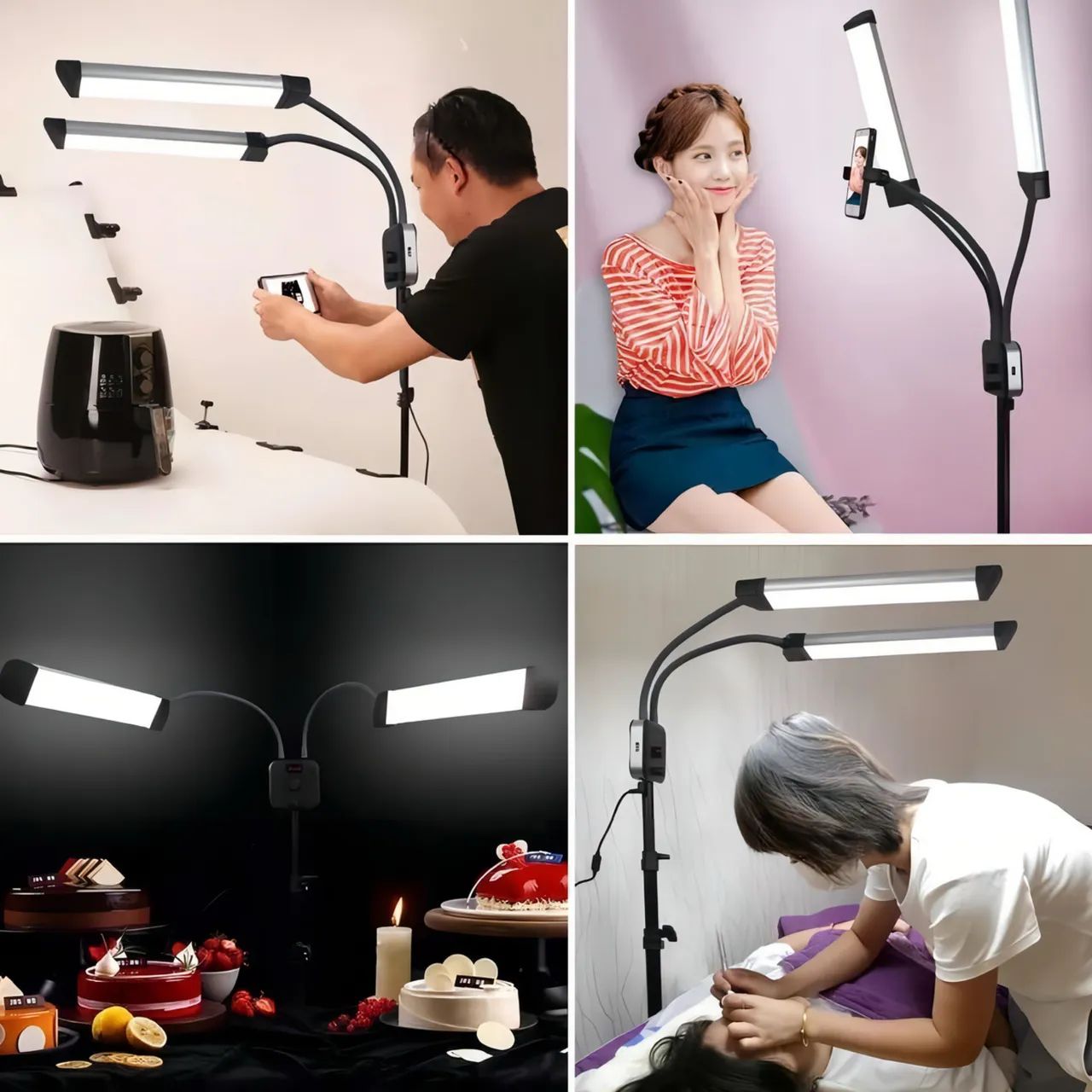 Ring Light Led Braço Duplo Articulado 45w + Tripé + Bolsa Estrutura Preto