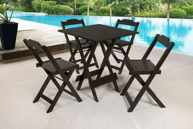 Mesa e cadeira dobrável 68x68 e 1,20x68 e bistrô cor tabaco