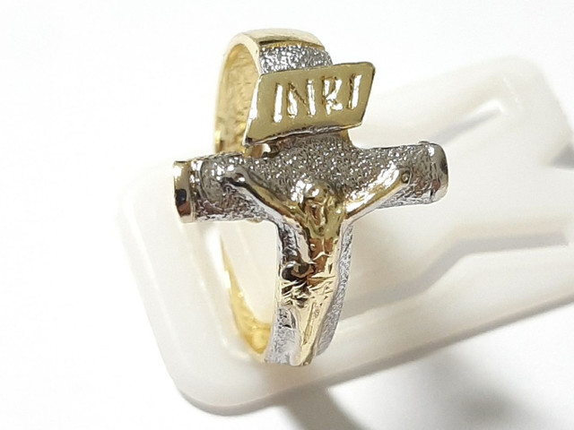 ANEL RELIGIOSO JESUS CRISTO FOLHEADO A OURO 18K - Foto 2