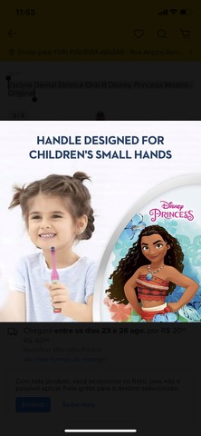 Escova Dental Elétrica Oral B Disney Princesa Moana Original  - Foto 3