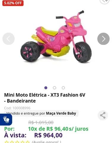 Moto Eletrica Infantil Bandeirante XT3 6V Fashion Rosa Pink - Maçã Verde  Baby