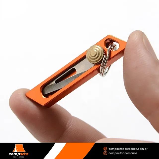 Faca utilitária chaveiro, liga de alumínio e aço inox, lâmina retrátil