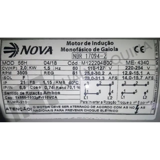 Motor Nova Monofásico 2 cv - 2 Pólos  3505 rpm (Alta rotação) 110/220 Volts - Foto 2