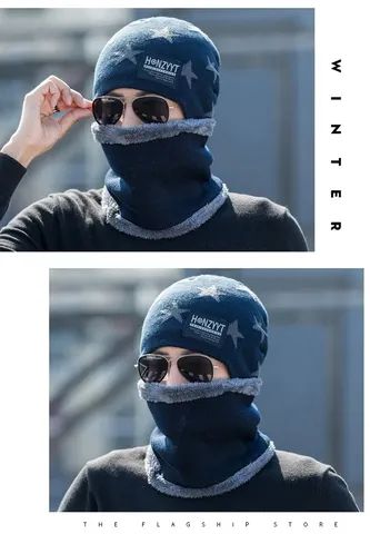 Kit chapéu de lã e cachecol unissex quente, para dias frios malha grossa, proteção inverno - Foto 4